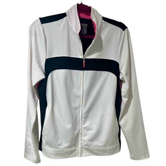 Izod Black and White Long Sleeve Jacket with Pink Accents Sz M - Picture 1 of 4